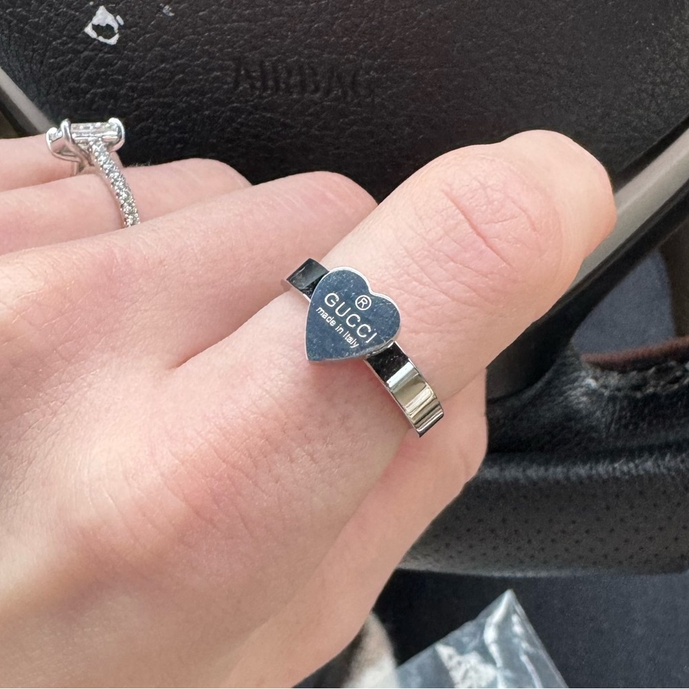 Designer Silver Heart Ring Size 7